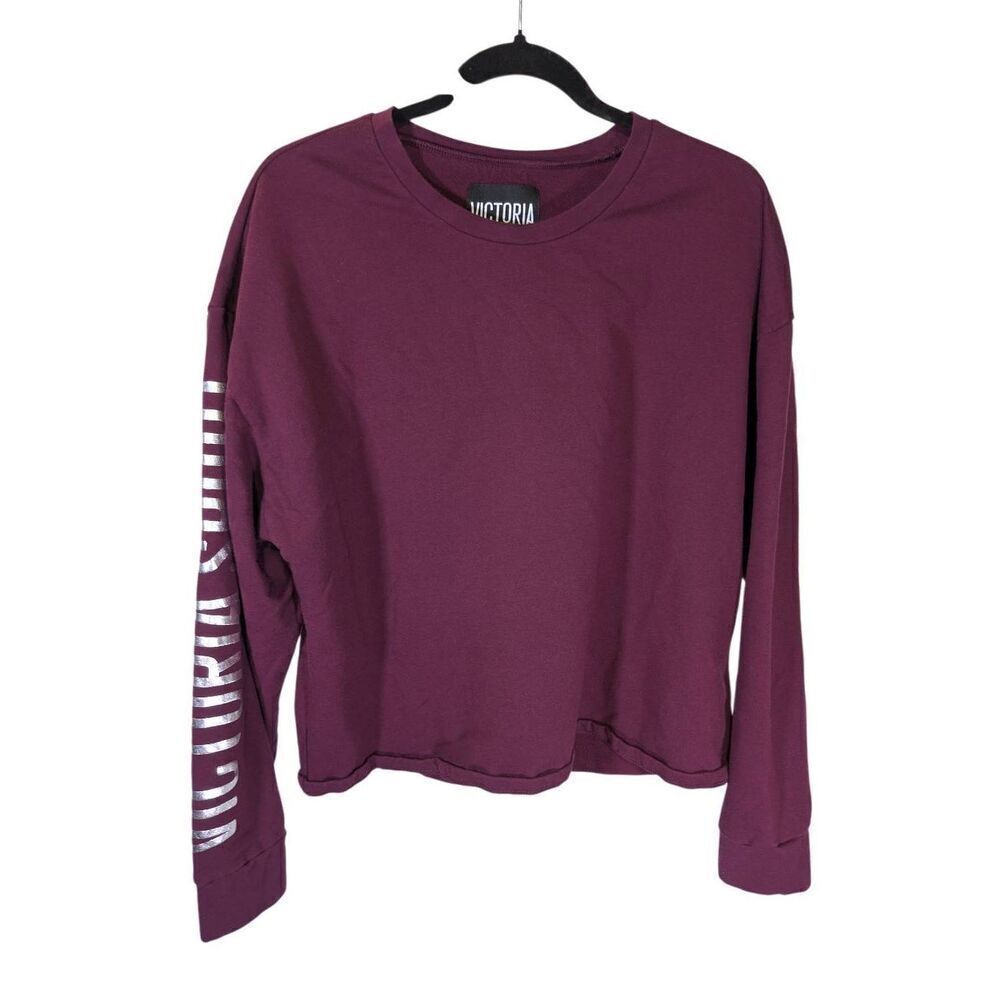 Victoria Sport Burgundy Silver Spellout Sleeve Sweatshirt Top Women's Size L